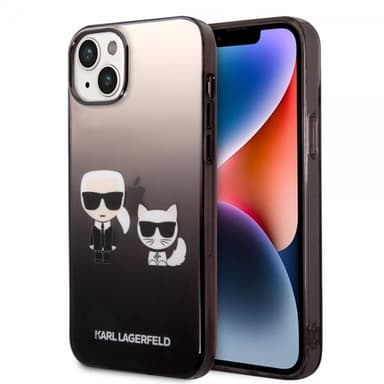 Karl Lagerfeld iPhone 14 Plus Kuori Karl & Choupette Gradient Musta