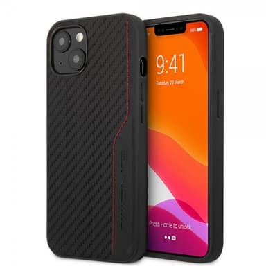 AMG iPhone 14 Kuori Carbon Effect Stamped Logo Musta