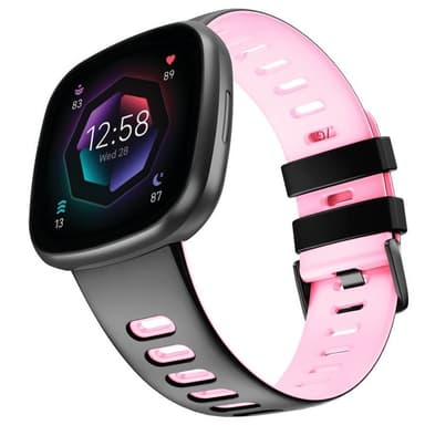 Twin Sport Rannekoru Armband Fitbit Sense 2 - Musta/vaaleanpunainen
