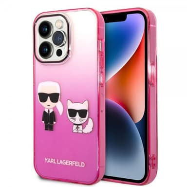 Karl Lagerfeld iPhone 14 Pro Kuori Karl & Choupette Gradient Vaaleanpunainen