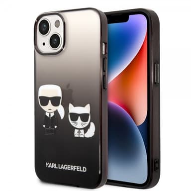Karl Lagerfeld iPhone 14 Kuori Karl & Choupette Gradient Musta