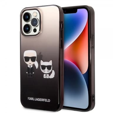 Karl Lagerfeld iPhone 14 Pro Max Kuori Karl & Choupette Gradient Musta