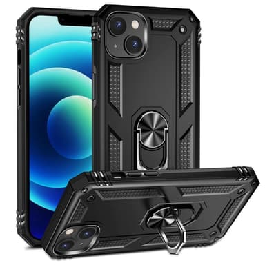 iPhone 14 Iskunkestävä TPU+PC Kickstand Puhelinkotelo Autoon kiinnitettävä metallilevy - musta