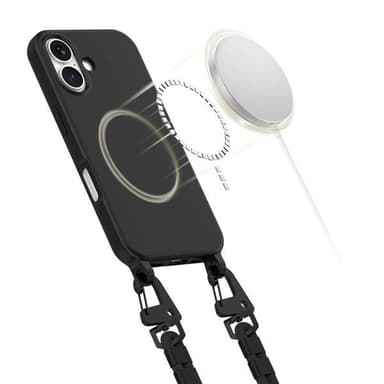 Tech-Protect takakuori MagSafe- ja kantohihnalla iPhone 16:lle - musta