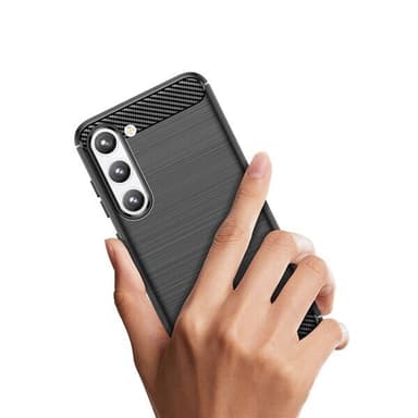 Svart silikonikuori Samsung Galaxy S23 -puhelimelle hiilikuitukuviolla