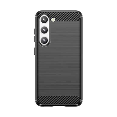 Svart silikonikuori Samsung Galaxy S23 -puhelimelle hiilikuitukuviolla