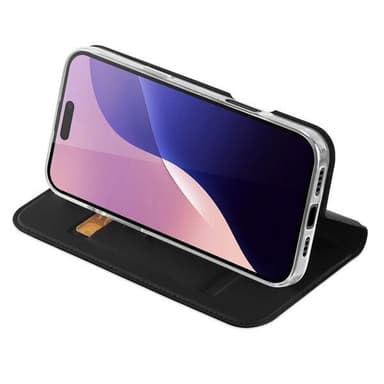 Dux Ducis Skin Pro lompakkokotelo iPhone 16 Pro Maxille, jossa on korttitasku ja jalusta - musta