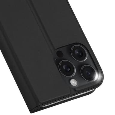 Dux Ducis Skin Pro lompakkokotelo iPhone 16 Pro Maxille, jossa on korttitasku ja jalusta - musta