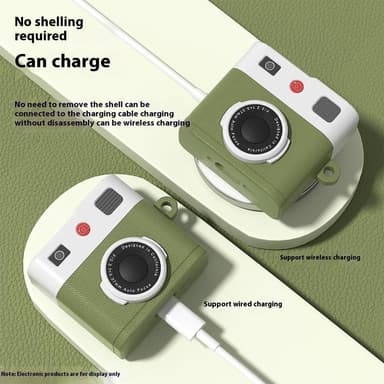 SKALO AirPods 4 Retro Kameradesign Kotelo - Ruskea