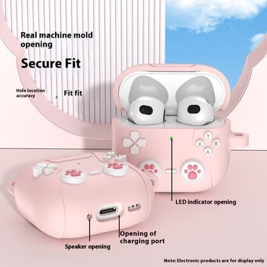 SKALO AirPods 4 Cute Cat Controller Kotelo - Pinkki