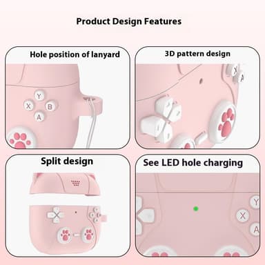 SKALO AirPods 4 Cute Cat Controller Kotelo - Pinkki