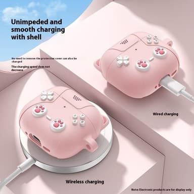 SKALO AirPods 4 Cute Cat Controller Kotelo - Pinkki