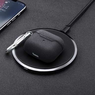 SKALO AirPods 4 Litchi suojakuori karabiinilla - Musta