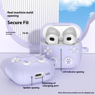 SKALO AirPods 4 Cute Cat Controller Kotelo - Violetti