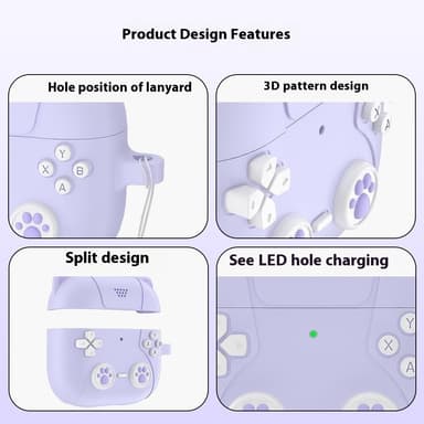 SKALO AirPods 4 Cute Cat Controller Kotelo - Violetti