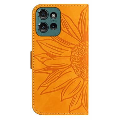 SKALO Motorola Edge 50 Neo 5G Kohokuvioitu Flower PU Nahka Lompakkokotelo - Keltainen