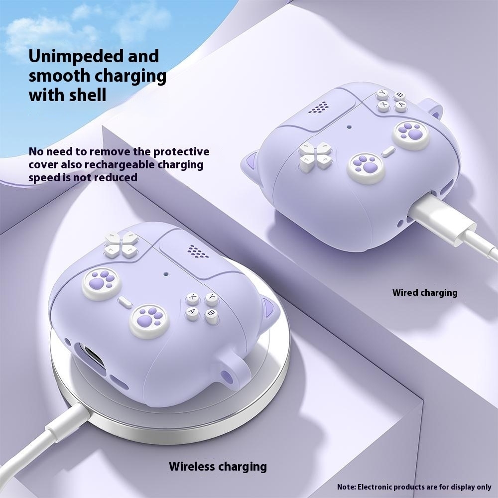 SKALO AirPods 4 Cute Cat Controller Kotelo - Violetti