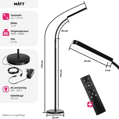 Prisma LED -lattiavalaisin, 5 valotilaa, 12 W, himmennettävä - musta