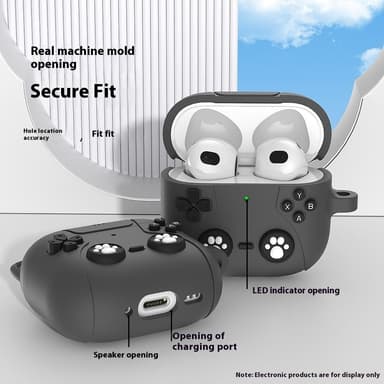 SKALO AirPods 4 Cute Cat Controller Kotelo - Musta