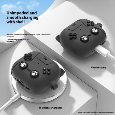 SKALO AirPods 4 Cute Cat Controller Kotelo - Musta