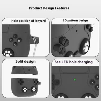 SKALO AirPods 4 Cute Cat Controller Kotelo - Musta