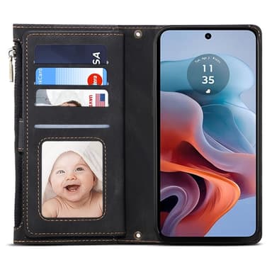 SKALO Motorola Moto G55 5G ESEBLE Big Wallet Lompakkokotelo - Musta