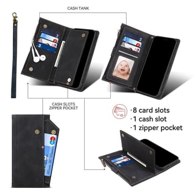 SKALO Motorola Moto G55 5G ESEBLE Big Wallet Lompakkokotelo - Musta