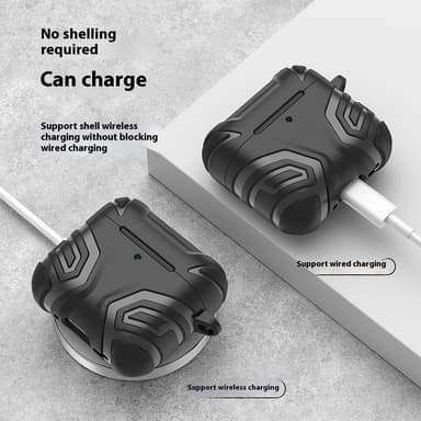 SKALO AirPods 4 Shockproof Armor TPU suojakuori karabiinilla - Musta
