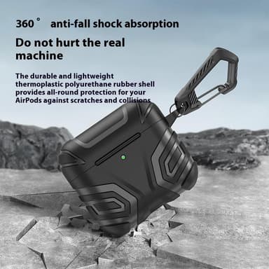 SKALO AirPods 4 Shockproof Armor TPU suojakuori karabiinilla - Musta