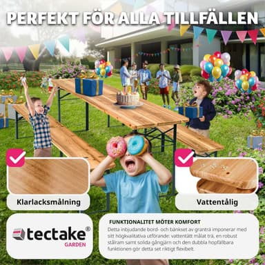 Pöytä- ja penkkisarja, kokoontaitettava 3-osainen 219cm -