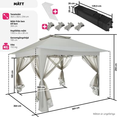 Paviljonki Carabobo 3,64x3,64x2,94m - harmaa