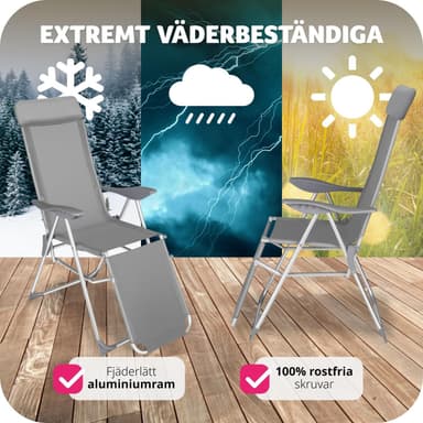 Taitettavat alumiiniset puutarhatuolit päätuella ja jalkatuella (2 kpl) -