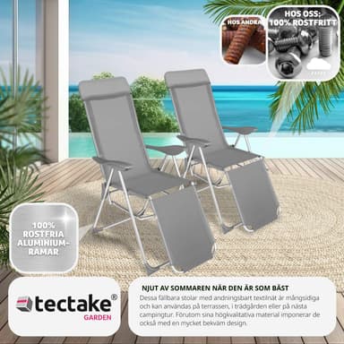 Taitettavat alumiiniset puutarhatuolit päätuella ja jalkatuella (2 kpl) -