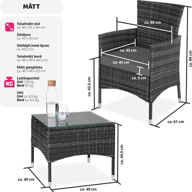 Rottinki puutarhakalustesarja Lucerne + kaksi sarjaa tyynynpäällisiä - harmaa