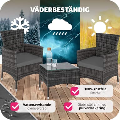 Rottinki puutarhakalustesarja Lucerne + kaksi sarjaa tyynynpäällisiä - harmaa