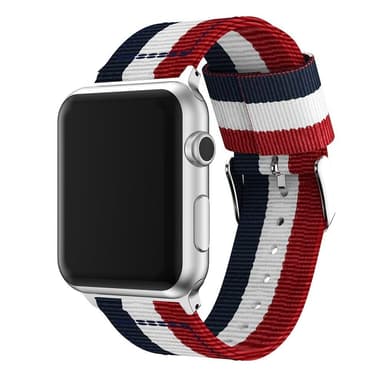 SKALO Nato-ranneke Metallilukolla Apple Watch SE 44mm - Punainen-Valkoinen-Sininen