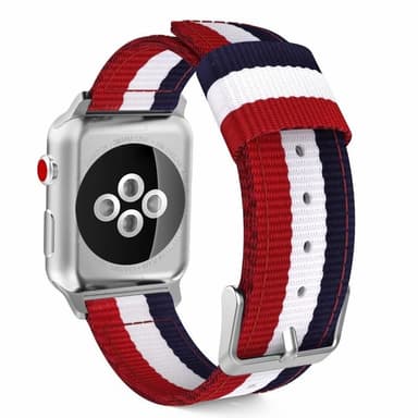 SKALO Nato-ranneke Metallilukolla Apple Watch SE 44mm - Punainen-Valkoinen-Sininen