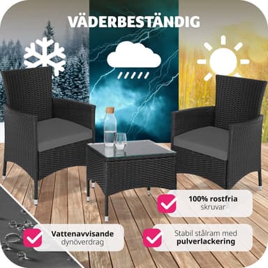 Rottinki puutarhakalustesarja Lucerne + kaksi sarjaa tyynynpäällisiä - musta
