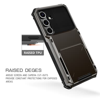 SKALO Samsung S24 FE Armor Suojakuori korttikotelo - Musta