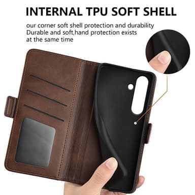 SKALO Samsung S24 FE Premium Wallet Lompakkokotelo - Ruskea