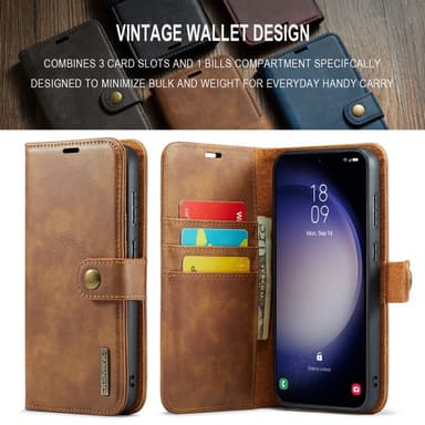 DG MING Samsung S24 FE 2-in-1 magneetti lompakkokotelo - Ruskea