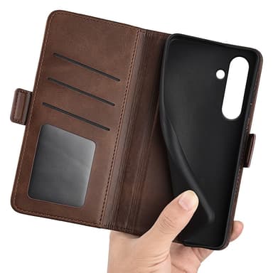 SKALO Samsung S24 FE Premium Wallet Lompakkokotelo - Ruskea