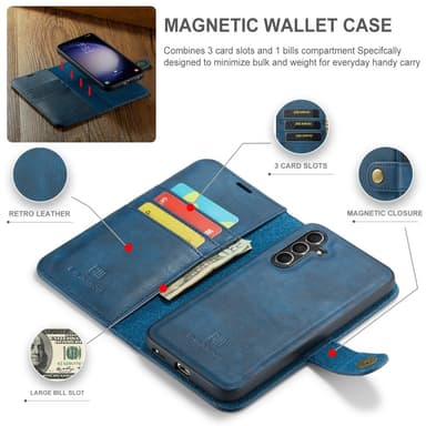 DG MING Samsung S24 FE 2-in-1 magneetti lompakkokotelo - Sininen