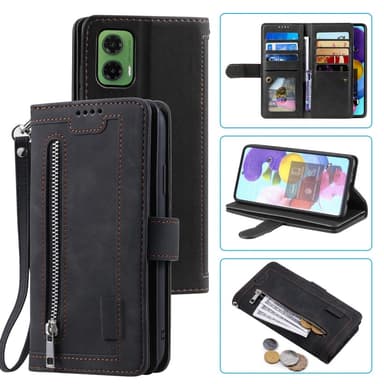 SKALO Motorola Moto G35 5G Big Wallet 9-Korttitasku Lompakkokotelo - Musta