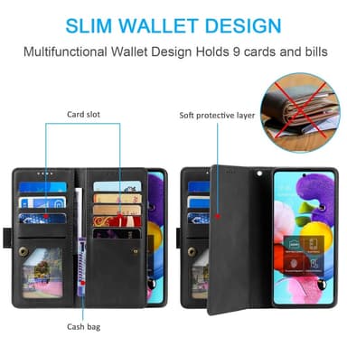 SKALO Motorola Moto G35 5G Big Wallet 9-Korttitasku Lompakkokotelo - Musta