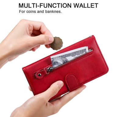 SKALO Xiaomi Redmi 14C Classic Lompakkokotelo vetoketjullinen lokero - Punainen