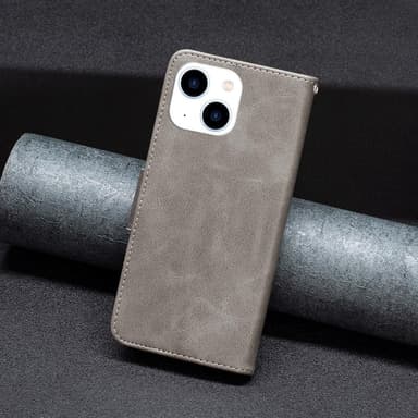 SKALO iPhone 15 Lompakkokotelo PU-nahkaa - Harmaa