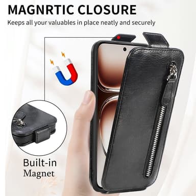 SKALO Samsung S24 FE Vertical Flip Lompakkokotelo - Musta