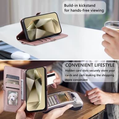 SKALO Samsung S24 FE PU-Nahkakotelo Lompakkokotelo - Ruusukulta