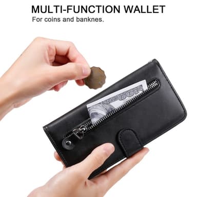 SKALO Xiaomi Redmi 14C Classic Lompakkokotelo vetoketjullinen lokero - Musta